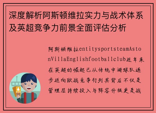 深度解析阿斯顿维拉实力与战术体系及英超竞争力前景全面评估分析